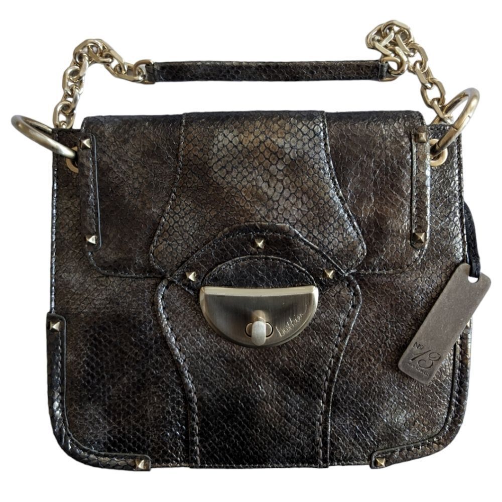 Botkier Real Snake Skin Metallic Gold Chain Handle Studded Shoulder Bag NEW